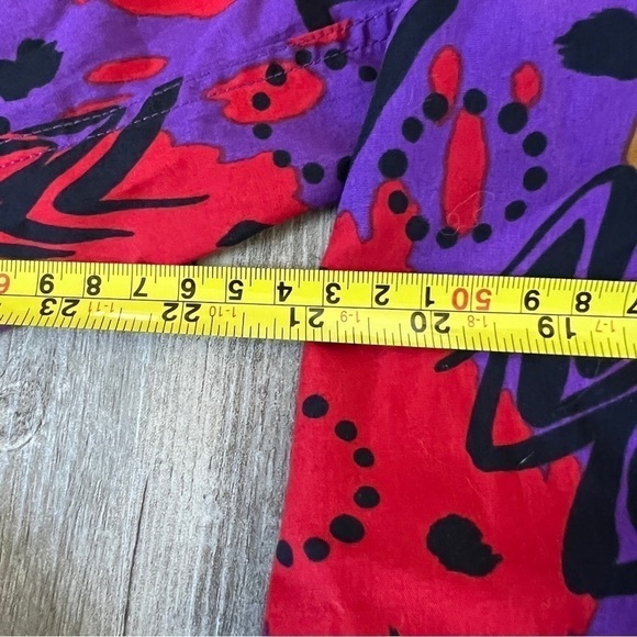 YVES Saint Laurent Vintage 1990s Purple Red Abstract Belted Shirt Jacket Dress - Picture 7 of 11